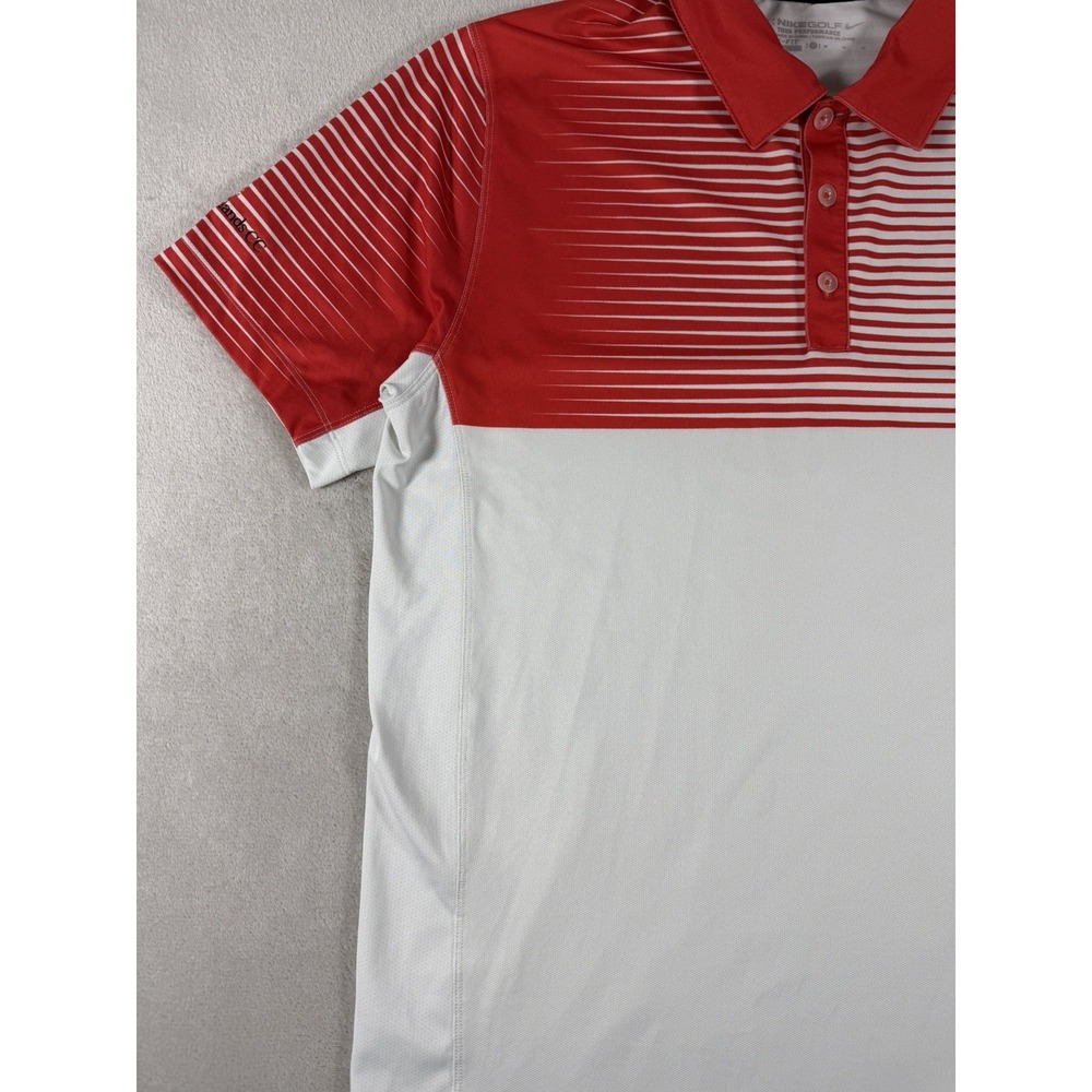 Nike Golf Dri Fit Polo Shirt Mens Medium Red‎ White Stripe Tour Performance - Picture 6 of 16